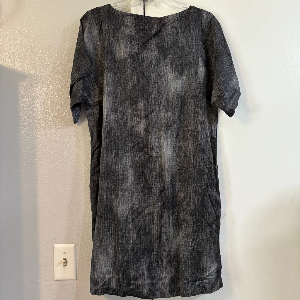 Eileen Fisher Silk Dress Kimono-Sleeve Hazy-Print Silk Cotton Boxy Oversized XXS - Image 4