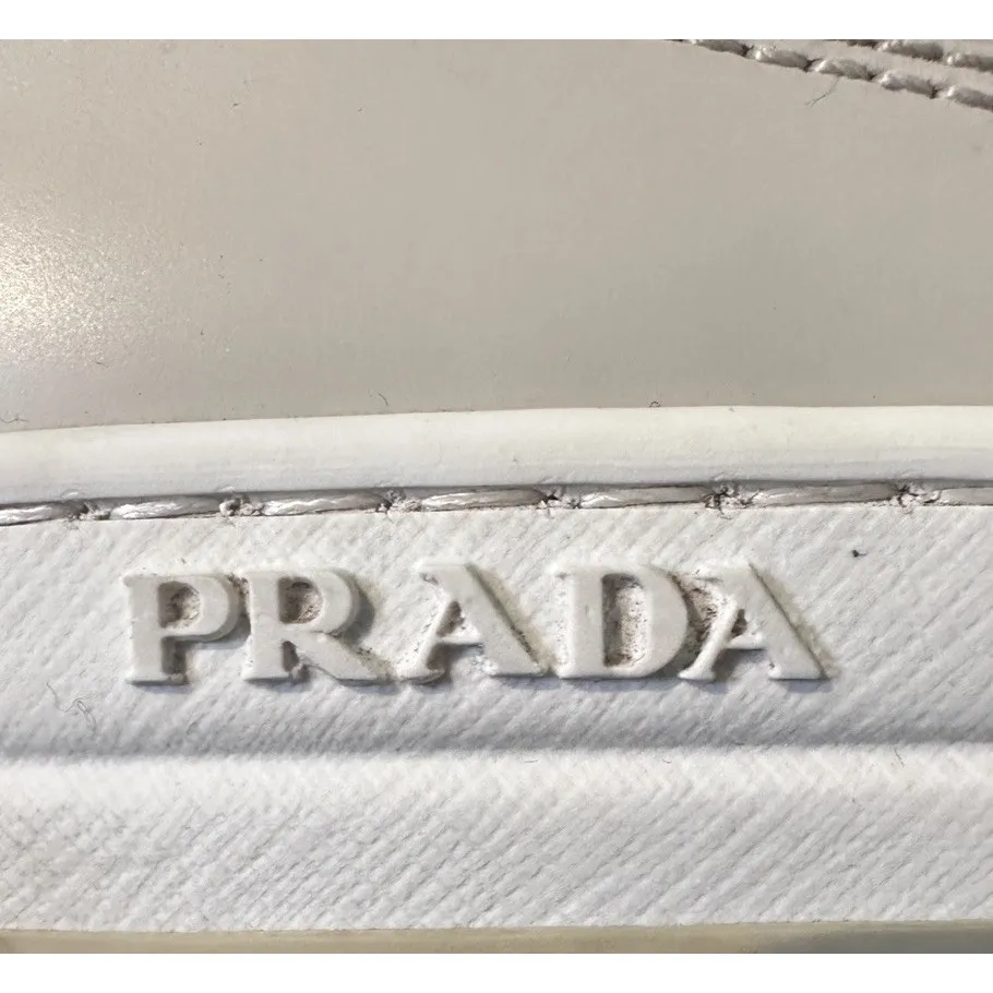 PRADA  Downtown Perforated White Leather Sneakers Women's 39/9 EUC 1E792M - Image 6