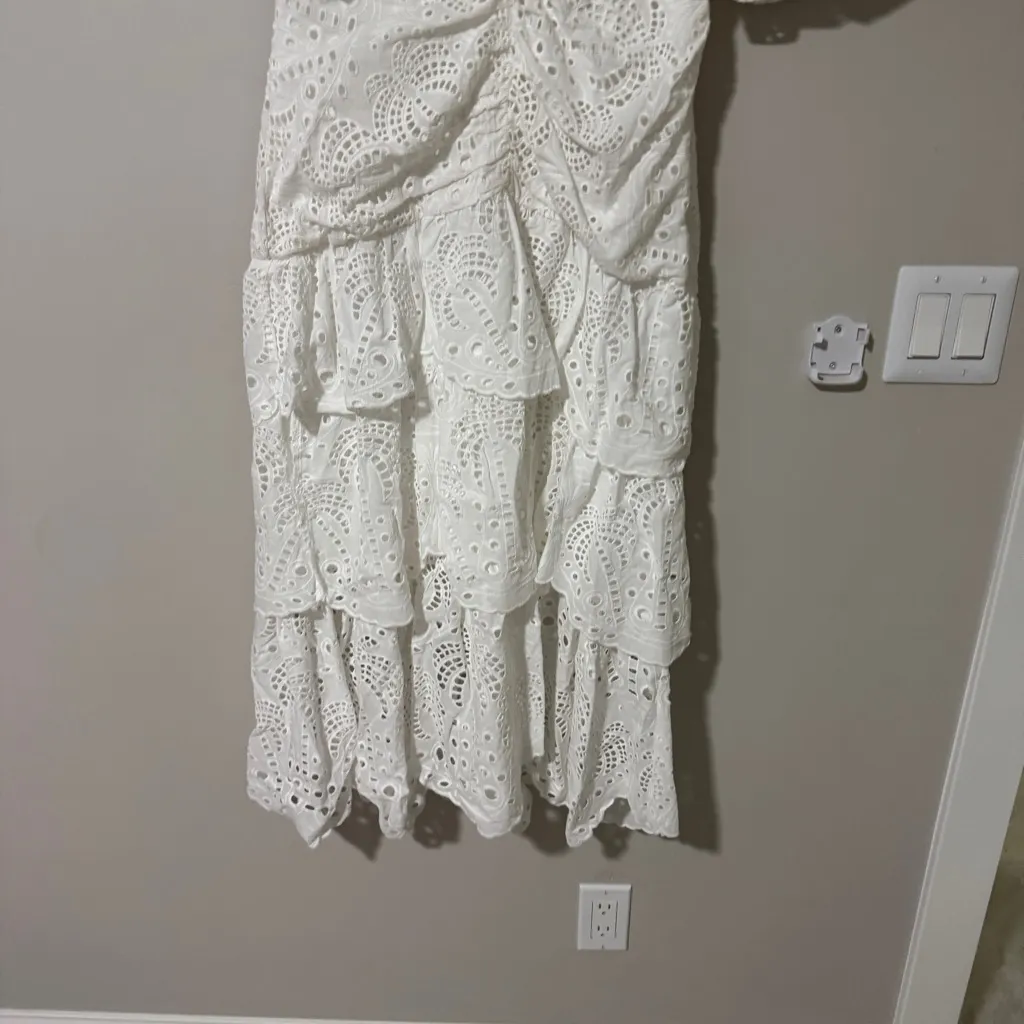 FARM Rio White Cotton Eyelet Puff Sleeve Midi Dress XL - Image 3