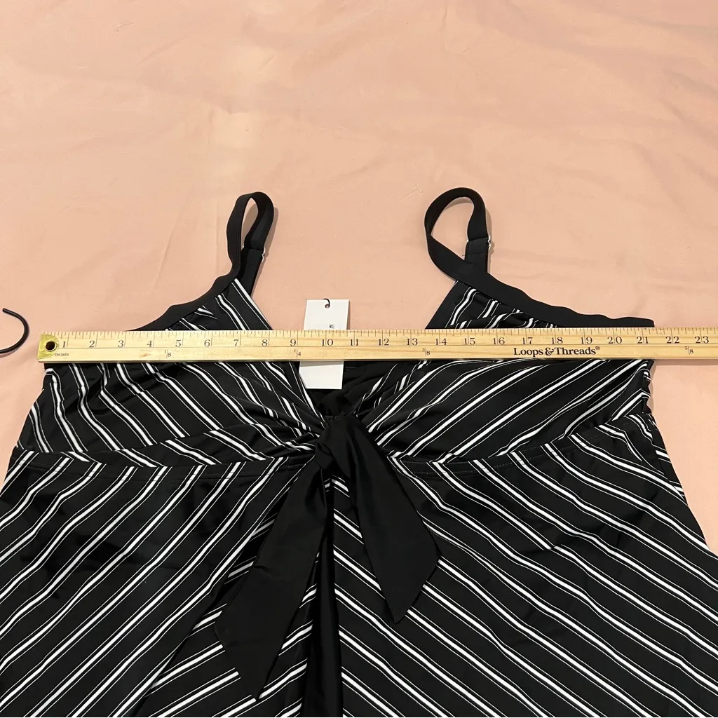 Evans Black Stripe Print Tankini Top Womens Size 26 PLUS Flyaway Print V Neck Black - Image 15