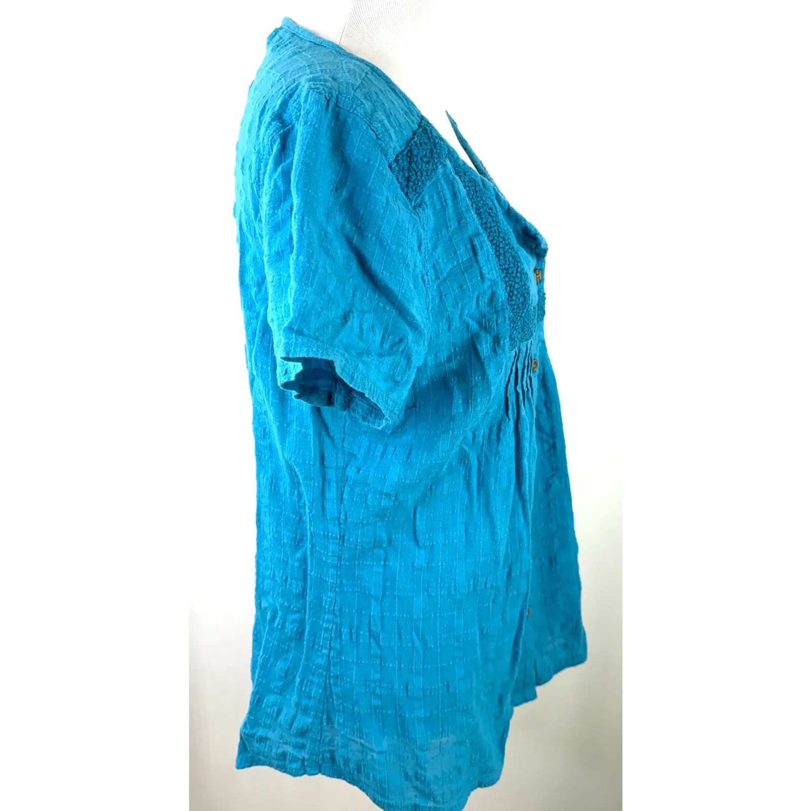 Prana Women's Turquoise Blue Lucy Button Up Short Sleeve Shirt Size Large - Image 3