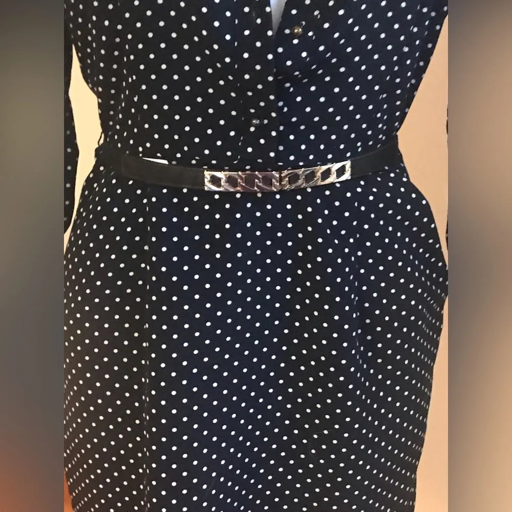 Forever 21 Navy Polka Dots 3/4 Sleeve Dress Zip On The Side Deep Pockets… - Image 3