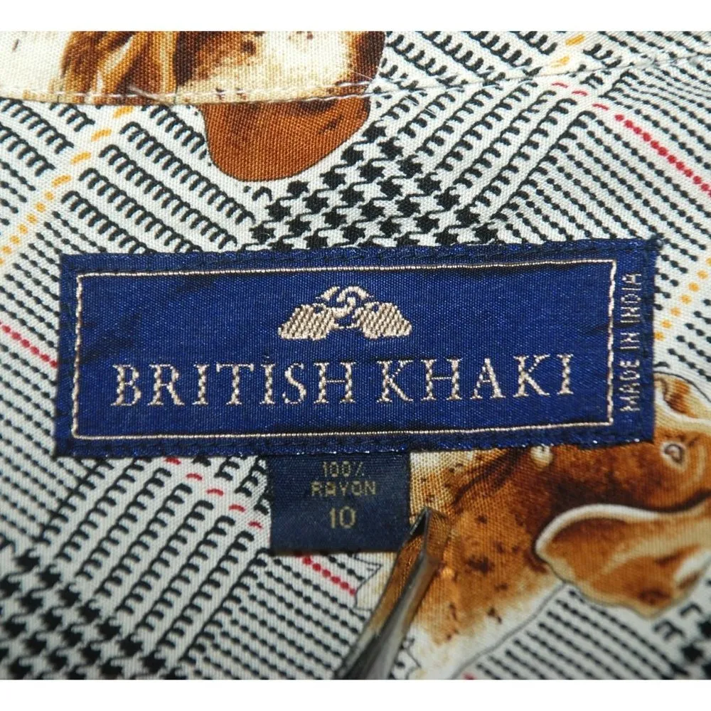 Ladies British Khaki Dog Button Up Shirt Size 10 Houndstooth Plaid Long Sleeve - Image 7