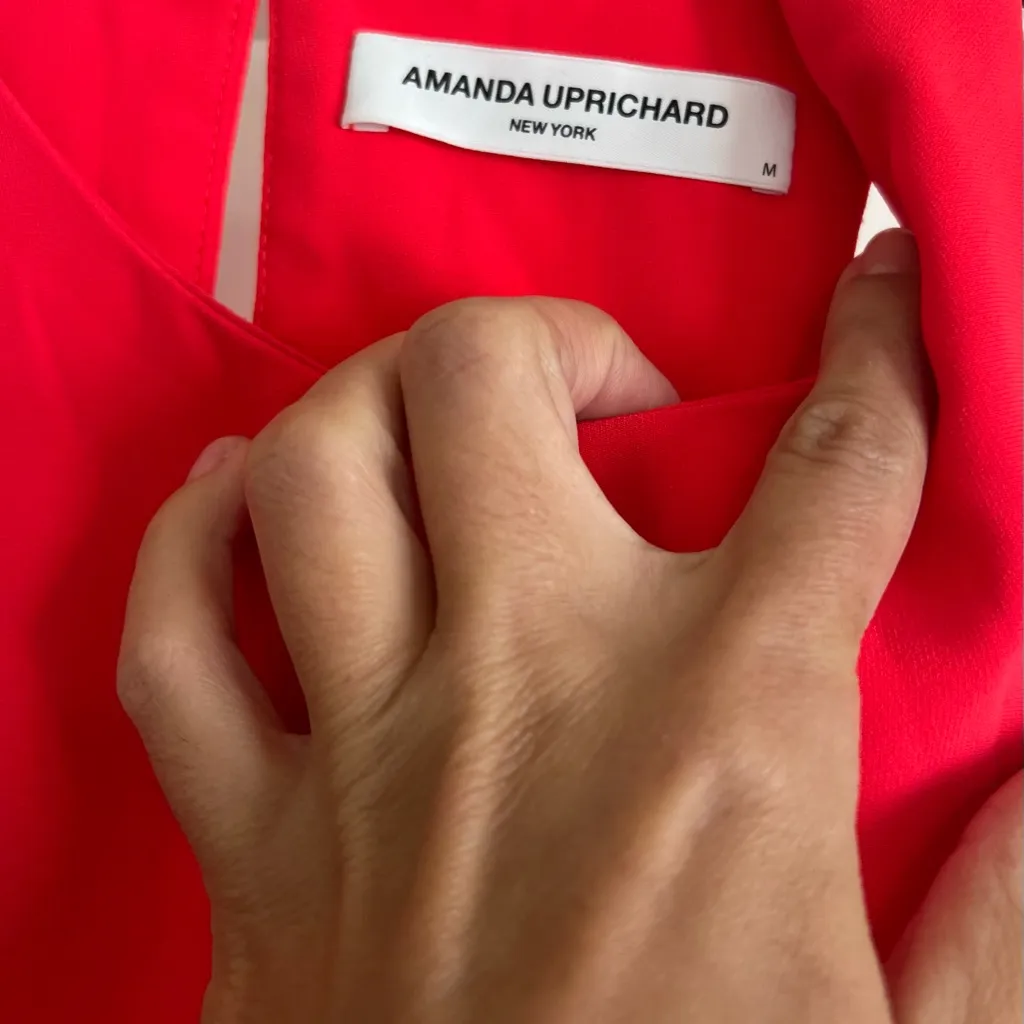 Amanda Uprichard Ezra Drop Waist with Ruffle Heh Dress Bright Red Hue Sz M - Image 7