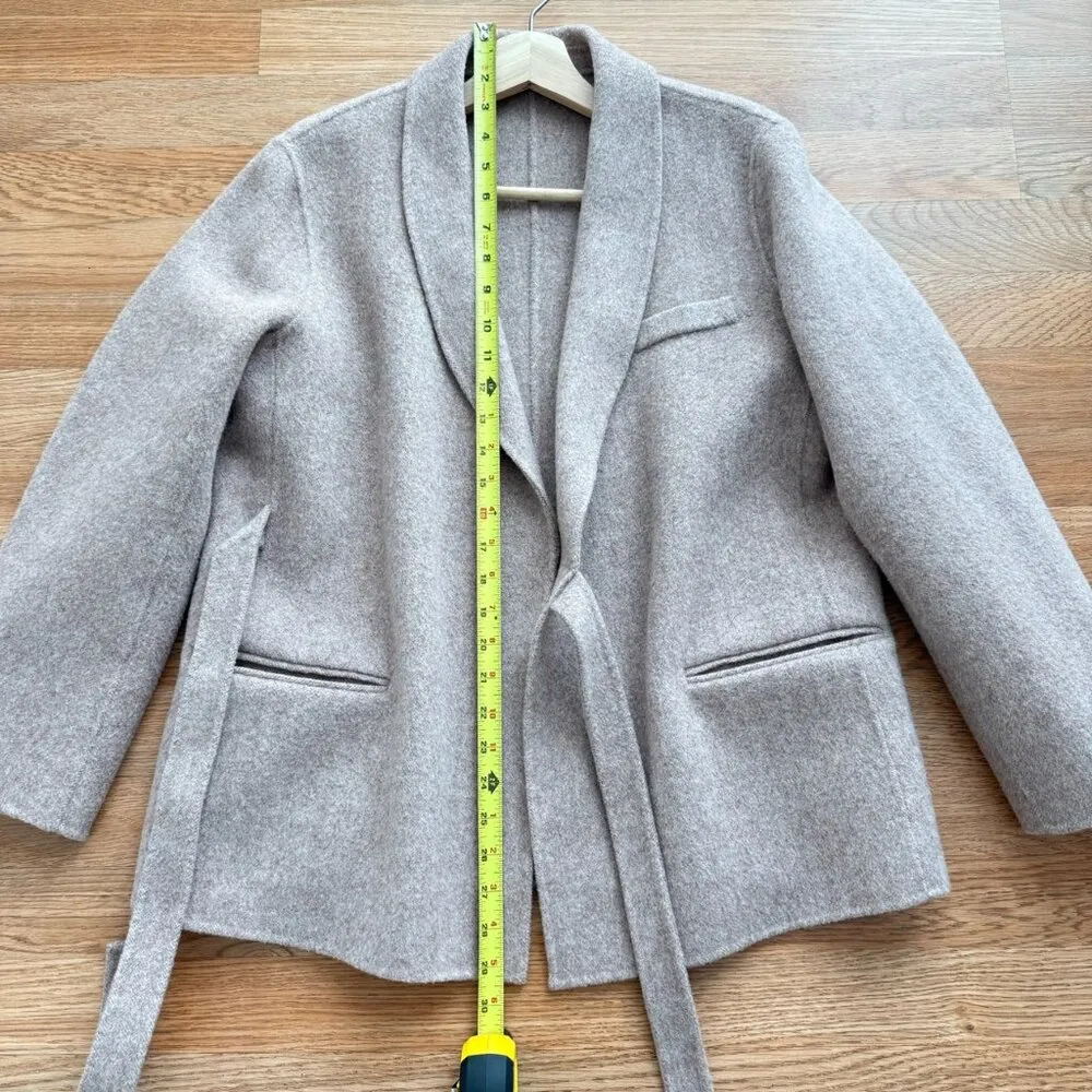 100% Wool Blazer Coat with Front Tie Detail – Classic Oversized Fit - Image 8