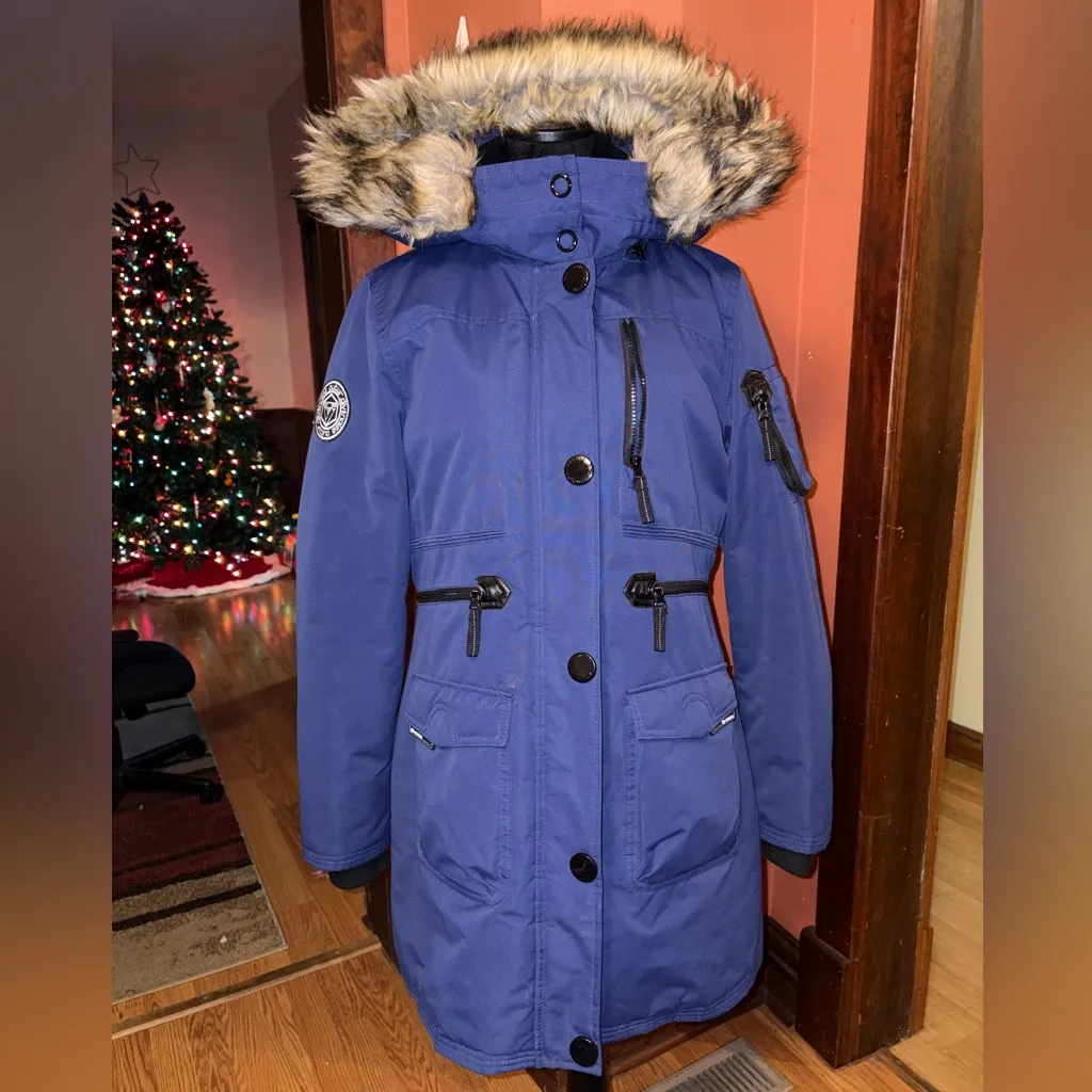 Noize Blue Ski & Snow Jacket with Faux Fur Hood Size L - Image 2