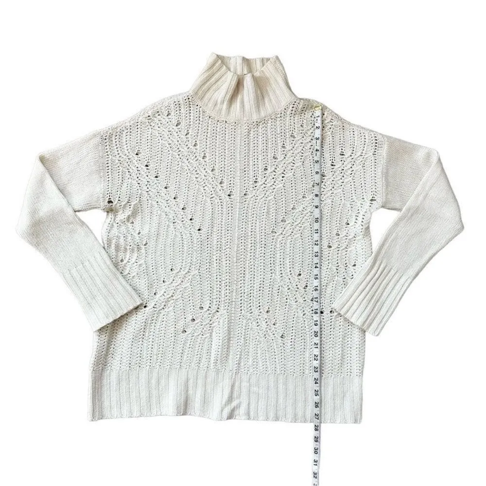 BCBGMaxAzria Gardenia Cream Sequin Merino Wool Mock Neck Tunic Sweater Sz Small - Image 10