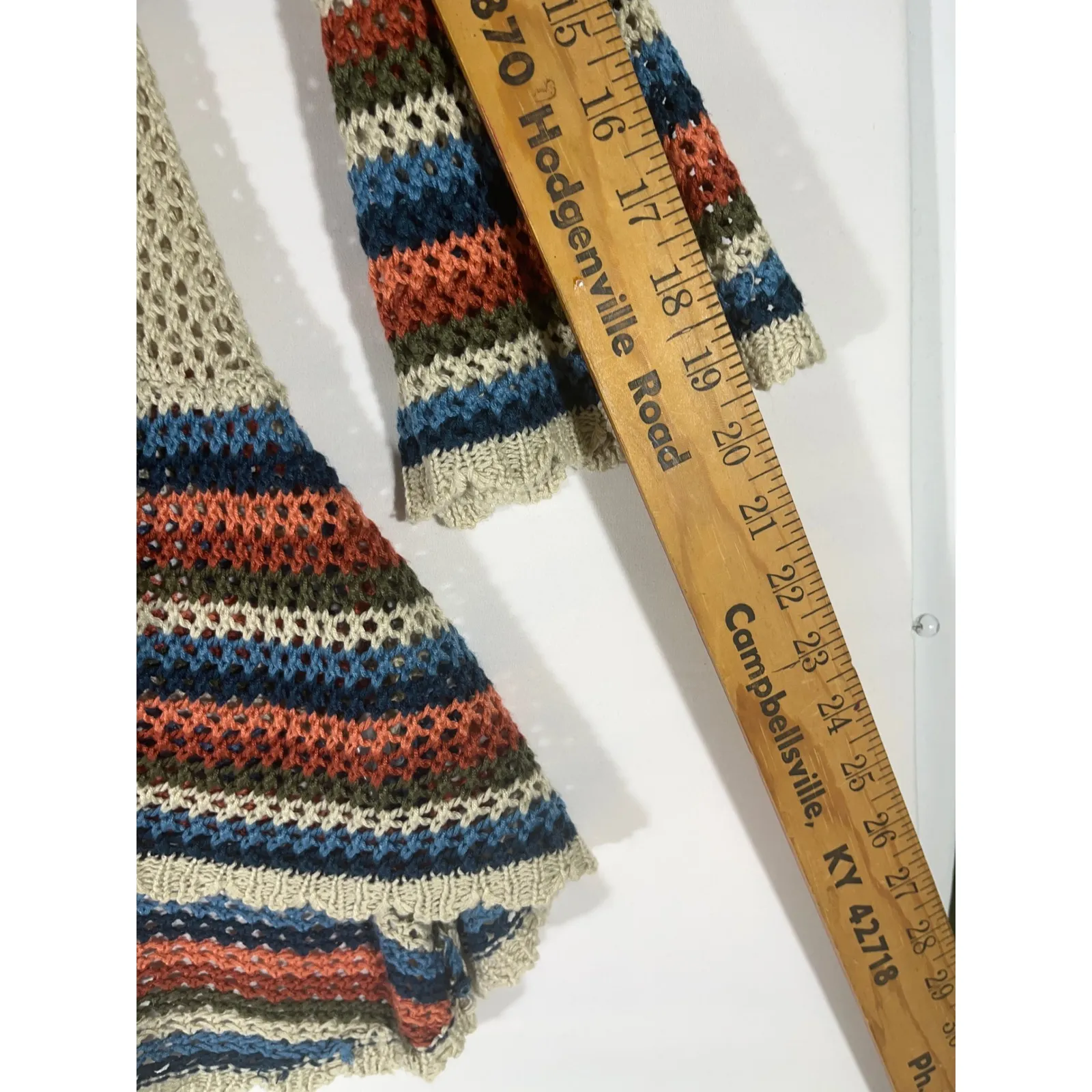 Almost Famous Crochet Knit Open Front Cardigan Women Multi Stripe Bell Sleeve XL - Image 4