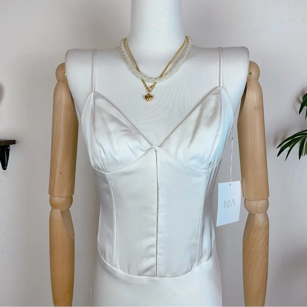 NIA the brand Faith Satin Dress in Pearl - Image 3