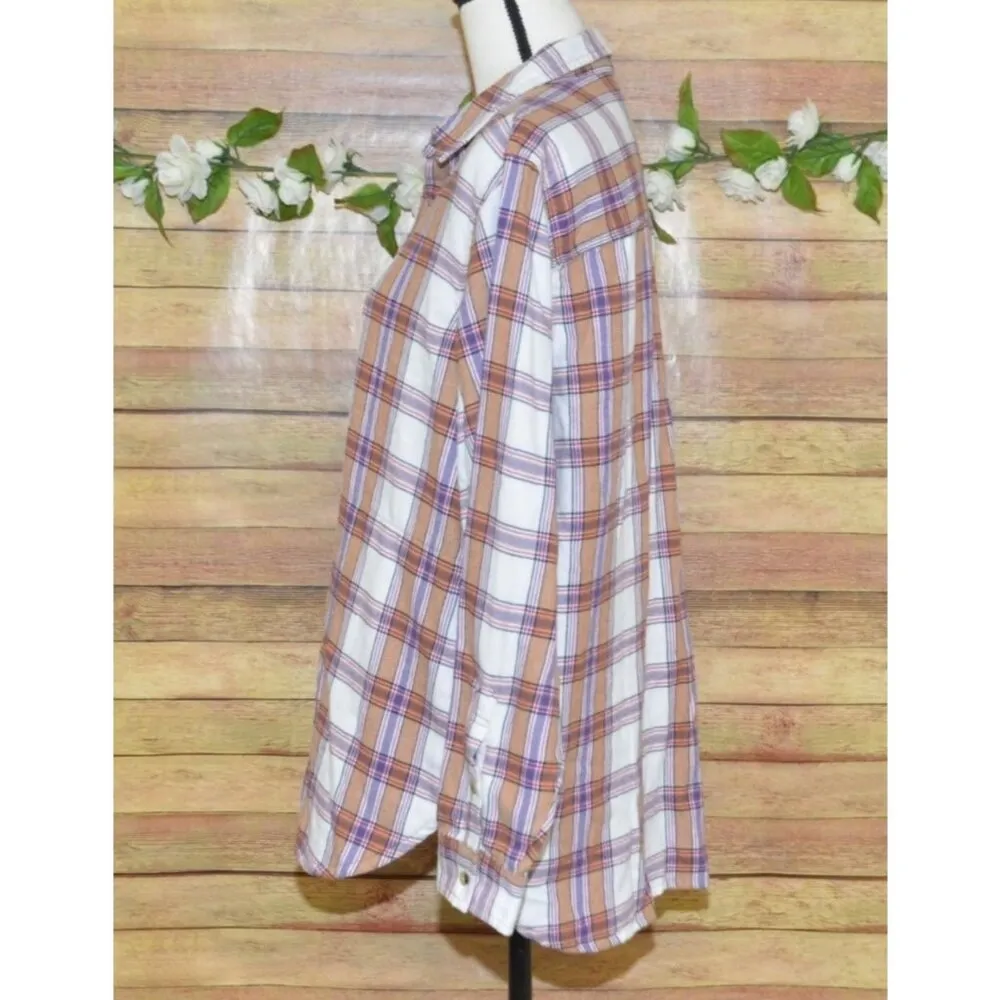 Jachs Girlfriend Ladies Plaid Flannel Button Front Shirt Top Size L Pockets Soft - Image 3