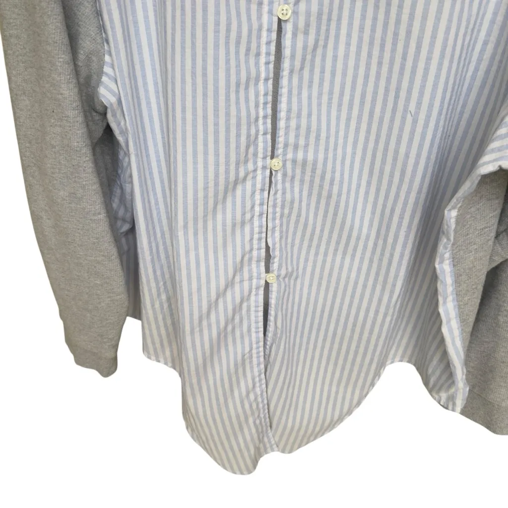 J.Crew Gray Striped Back Button Down Sweatshirt Blouse‎ Top XXL Blue - Image 6
