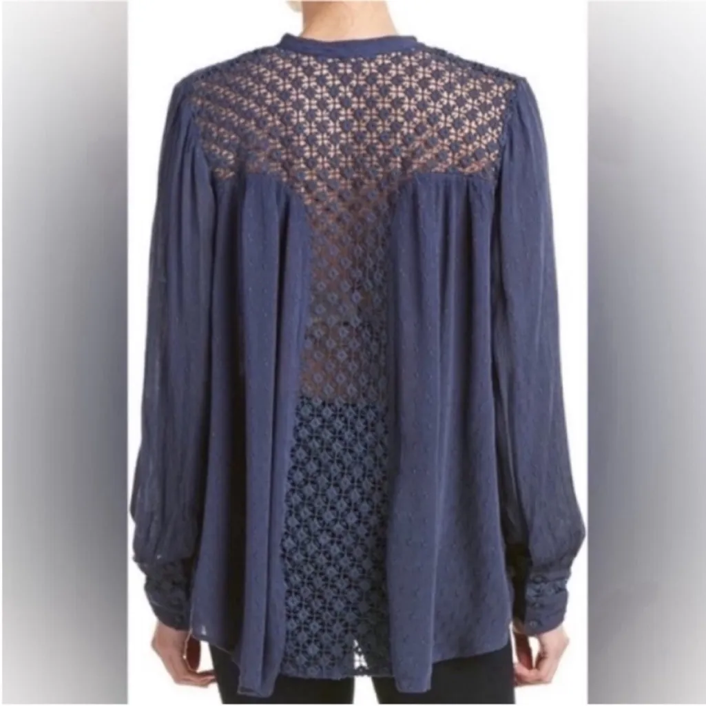 Free People Navy Lace Blouse - Image 2