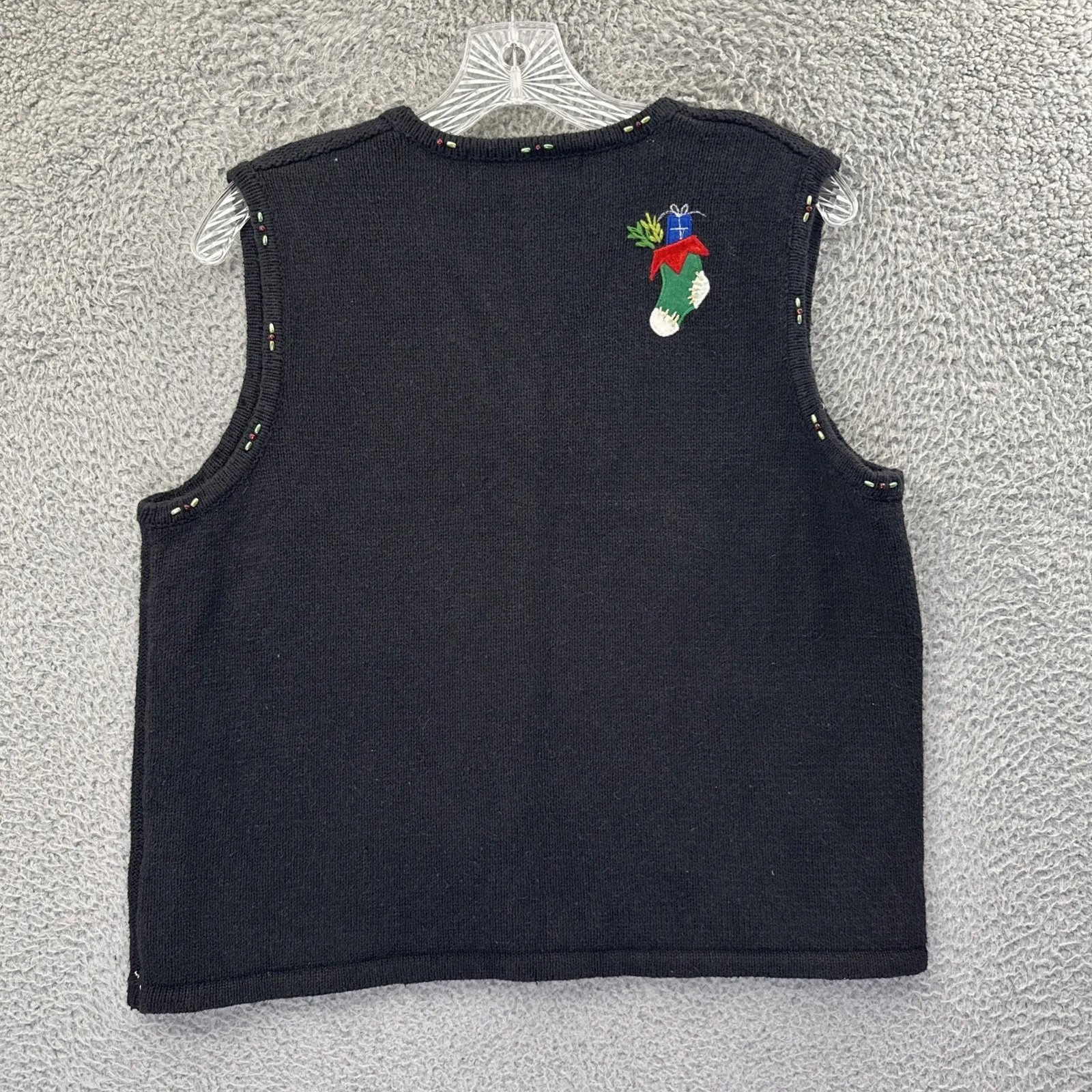 Vintage Hampshire Studio Snow Christmas Sweater Vest Holiday Women Petite Medium Black Size undefined - Image 4