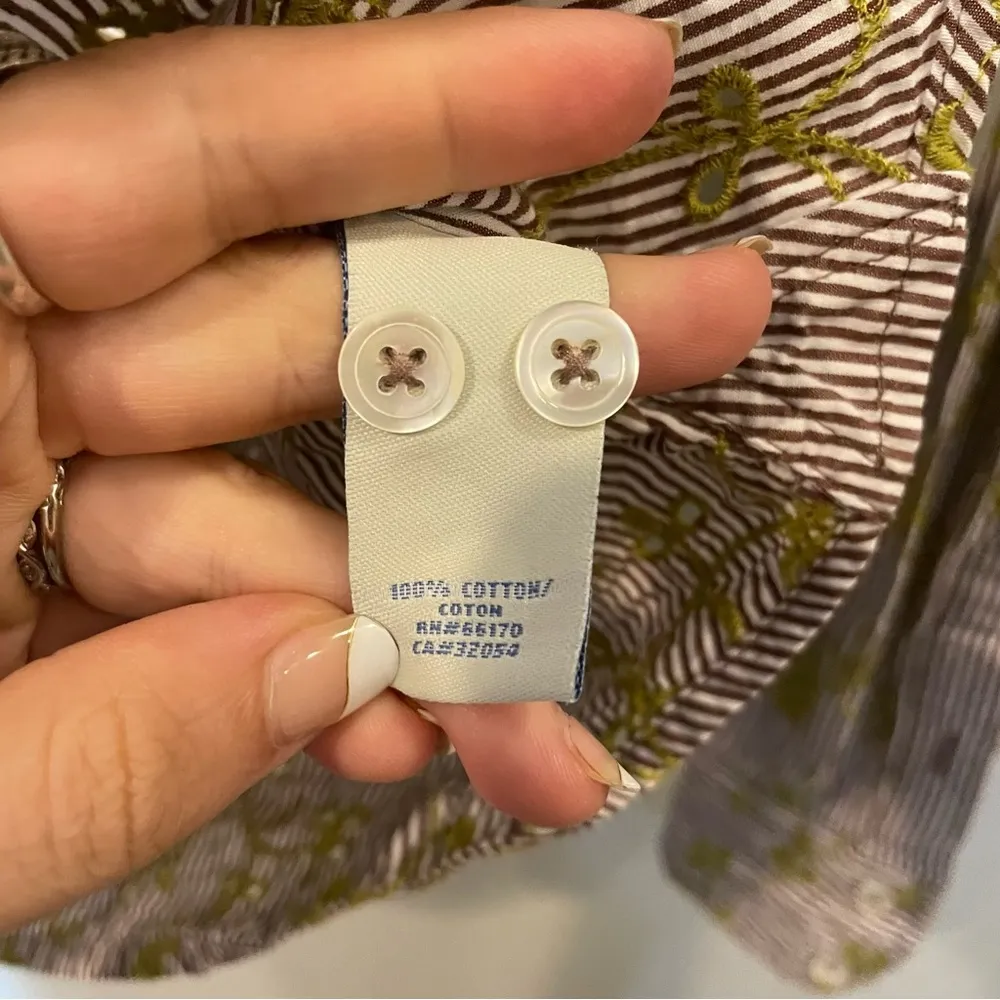 Anthropologie Odille Striped Embroidered Eyelet Buttondown Shirt - Image 8