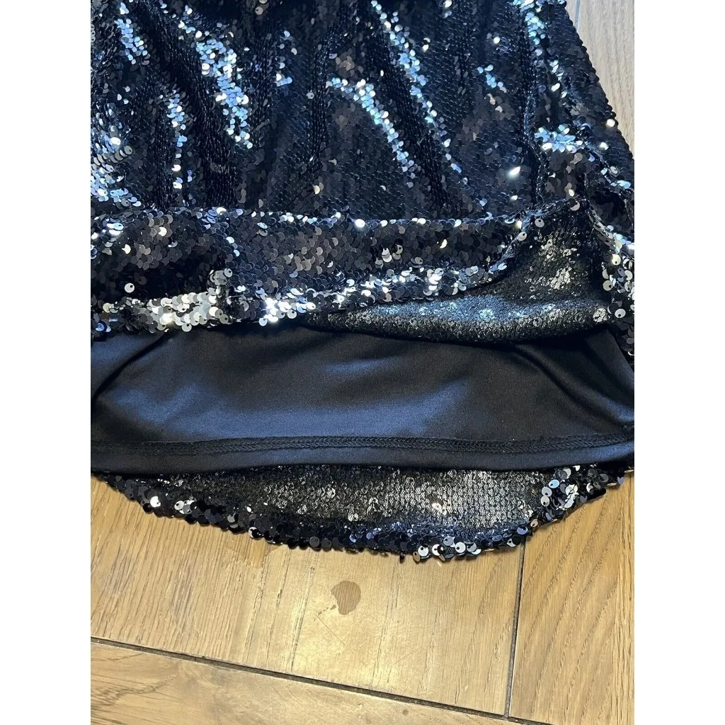 Lucy in‎ the Sky Black Sequin Mini Dress Open Tie Back Size Small Party Preppy - Image 7