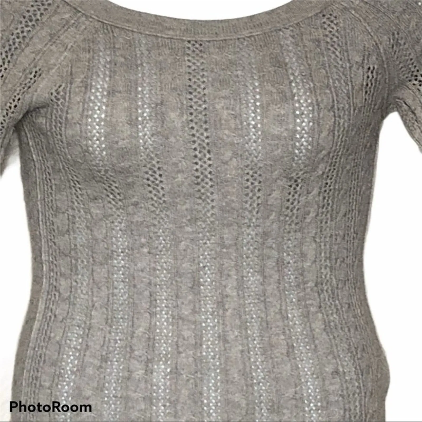 American Eagle XS Gray Crew Neck Sweater – ¾ Sleeve Button Cuff - Image 5