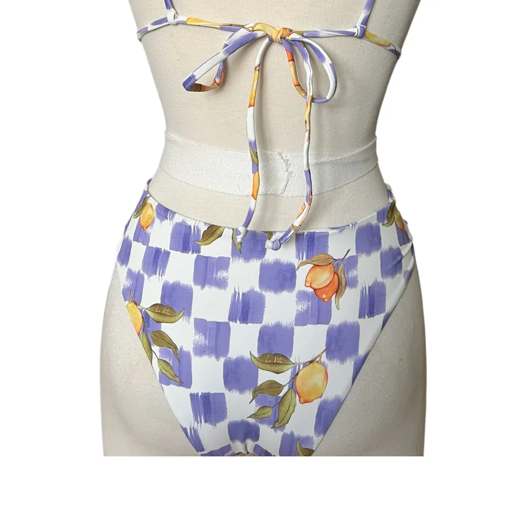 La Porte Lemon Printed Bikini Set Size Medium NWT Purple - Image 6
