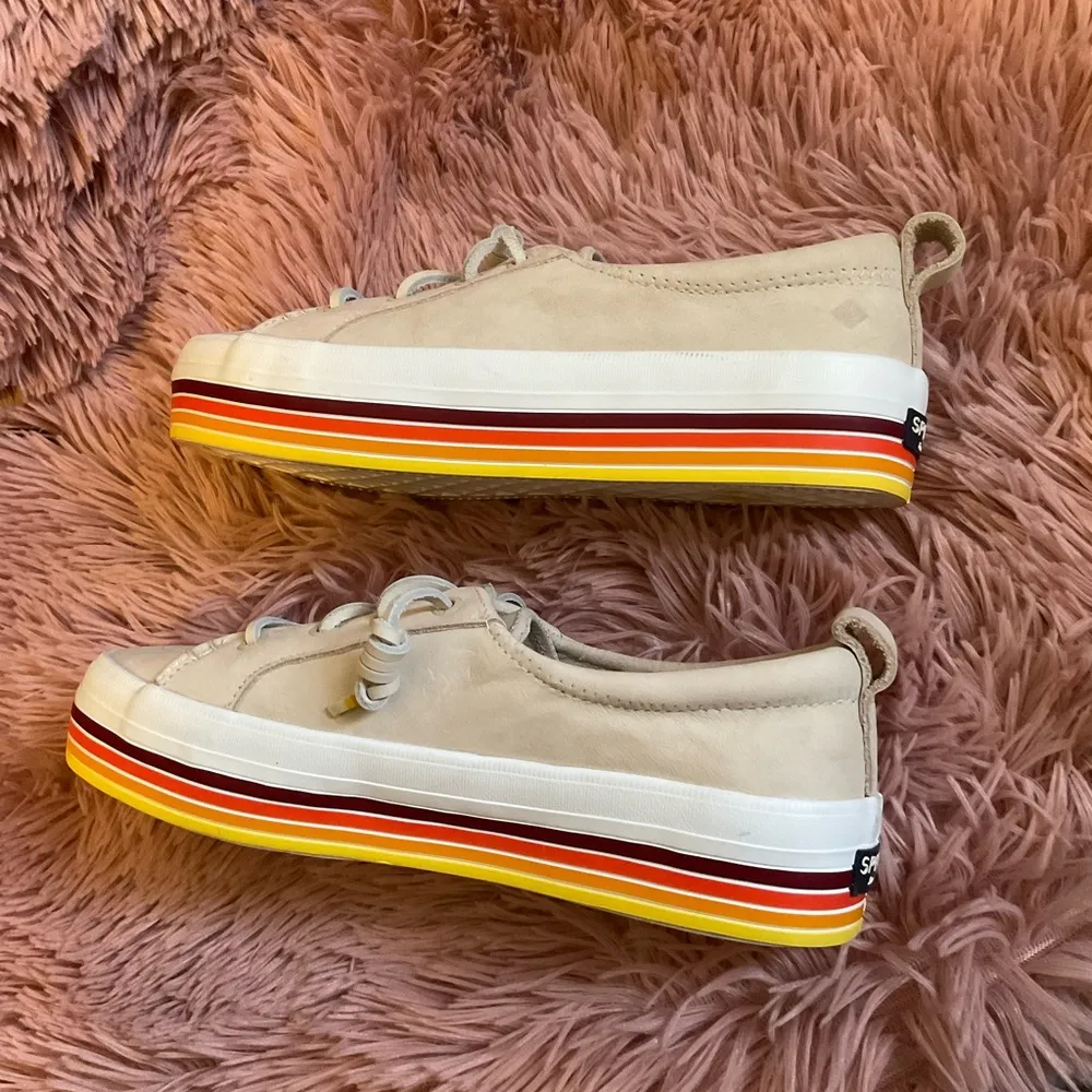 Sperry Crest Vibe Women's Low Platform Leather Sneaker Beige Size 6.5 - Image 3