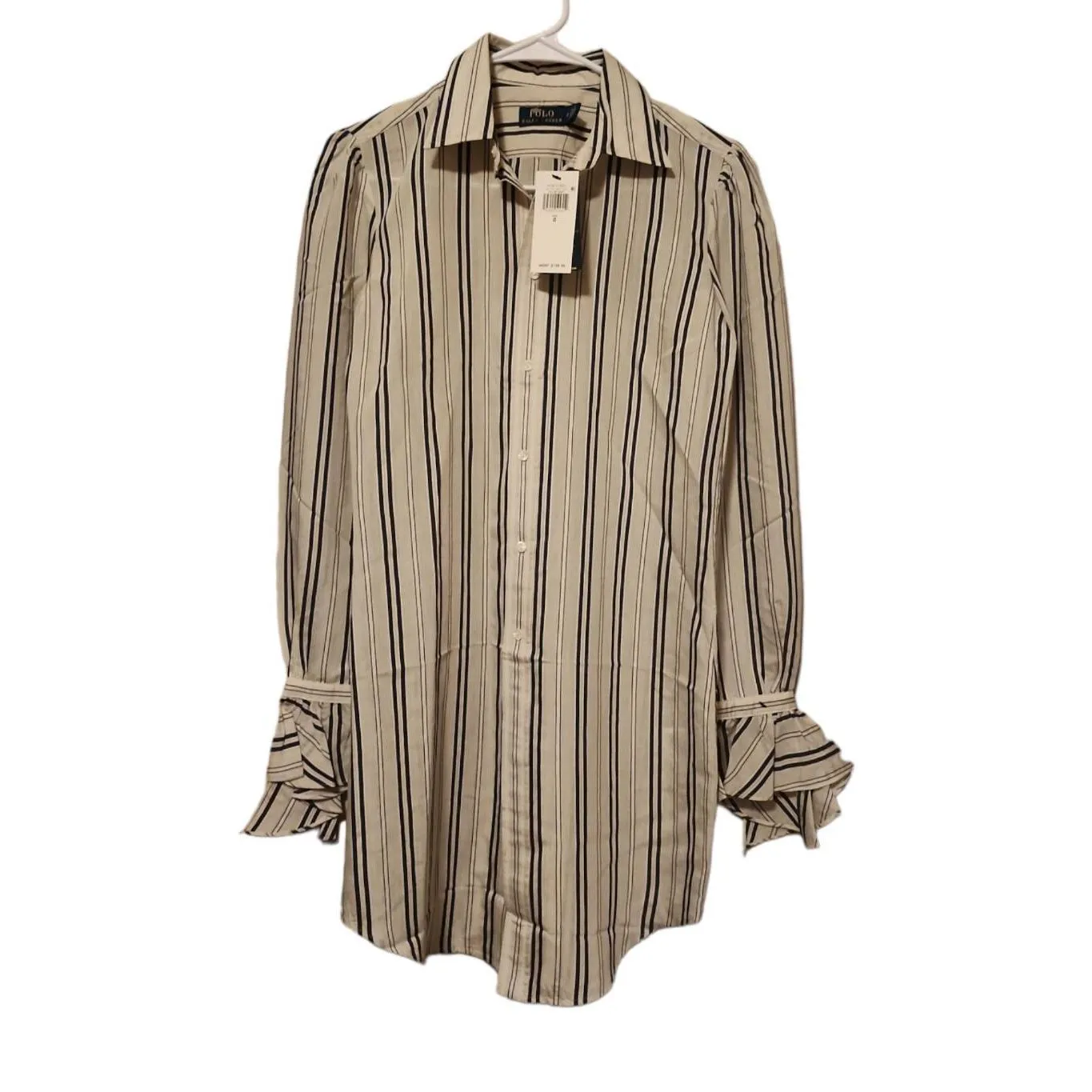 NEW Polo Ralph Lauren white collared striped button up blouse size 0 women's nau - Image 2
