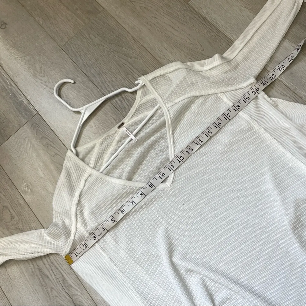 Free People Top pacific thermal long sleeve womens White small boho waffle knit - Image 3