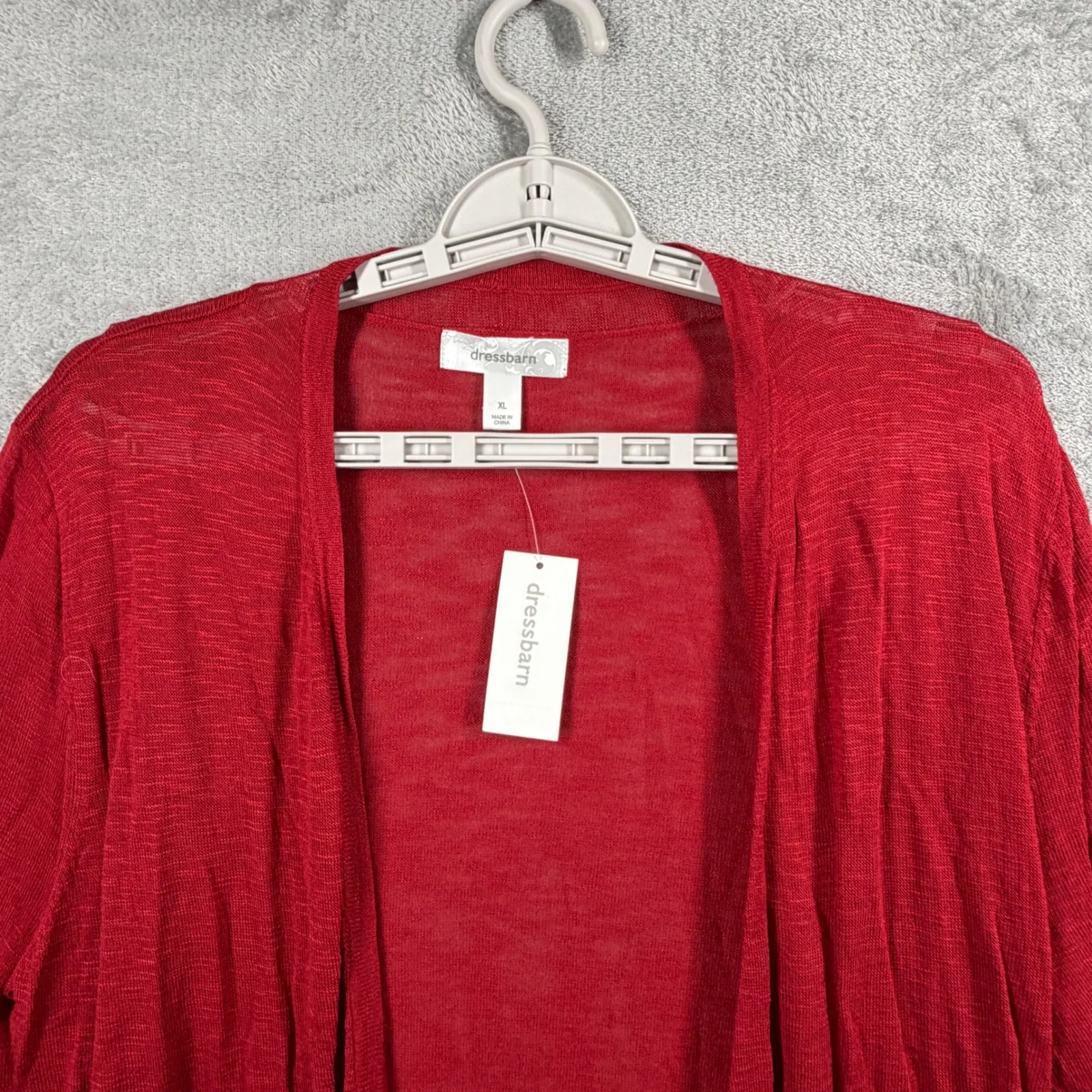 Dressbarn Cardigan XL Red Open Front Knit Shrug Slouchy Ruched Sleeve Cozy Chic - Image 4