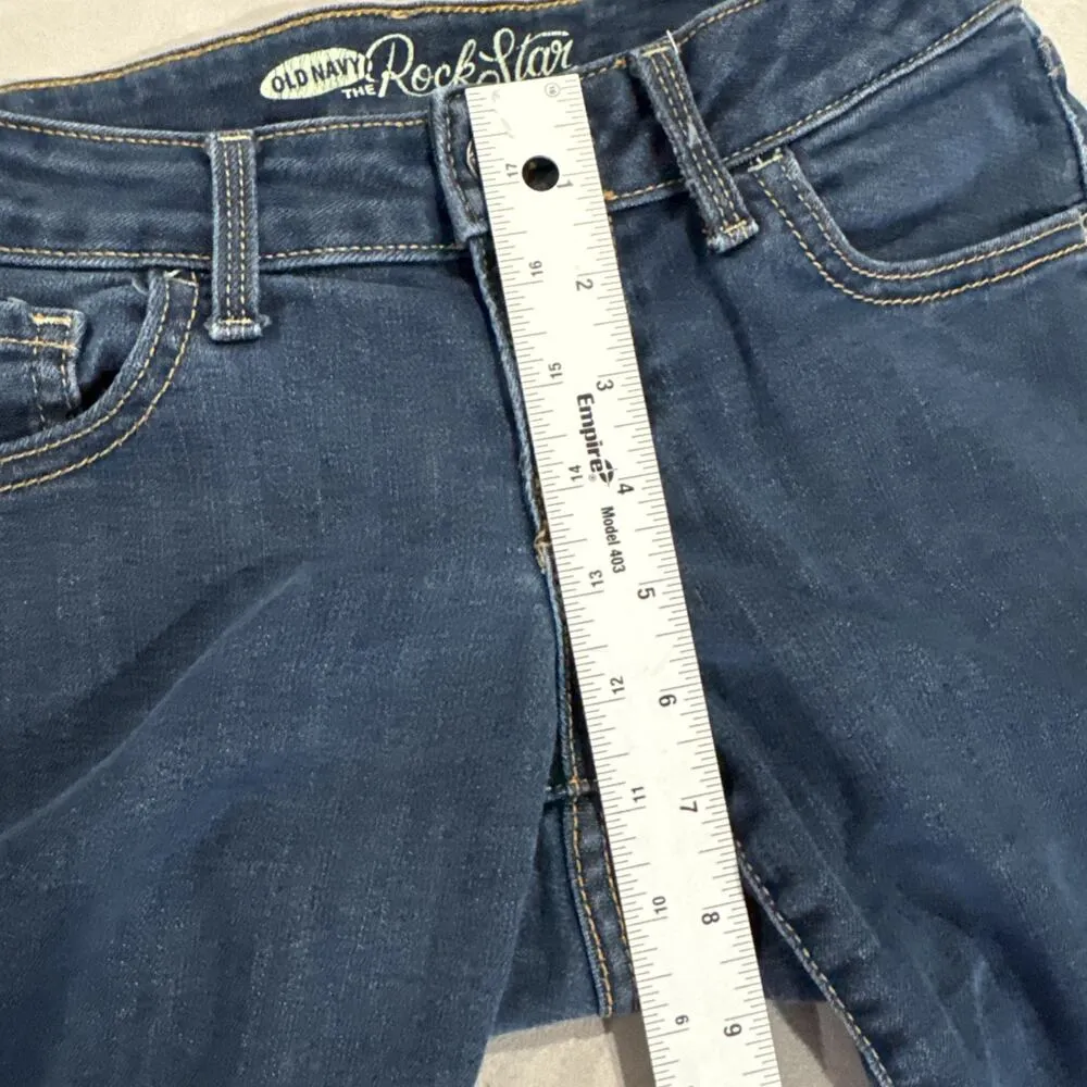 Old Navy RockStar Women 2 Shorts Blue Denim Bermuda Dark Wash Stretch Modest - Image 8