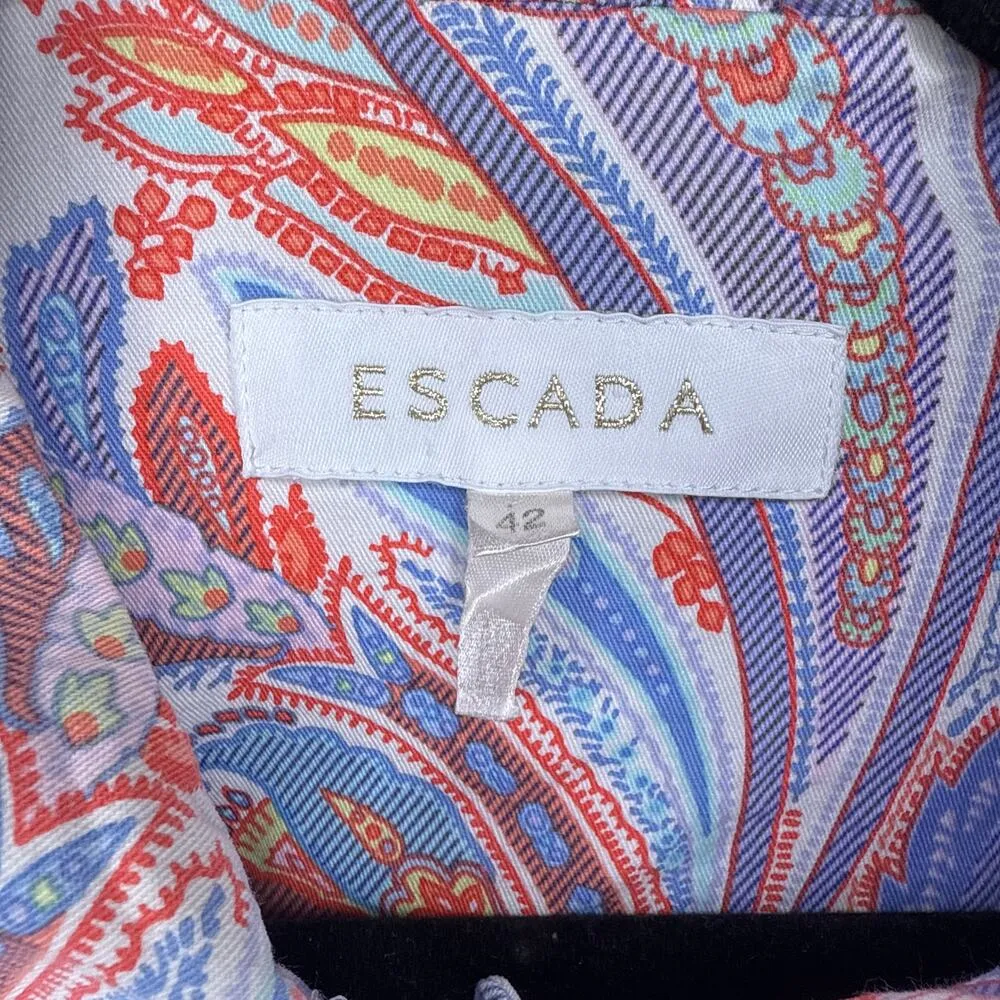 Escada Paisley Print Button Up Cotton Stretch Jacket Size 42 US 12/L Art to Wear Pink Size L - Image 8