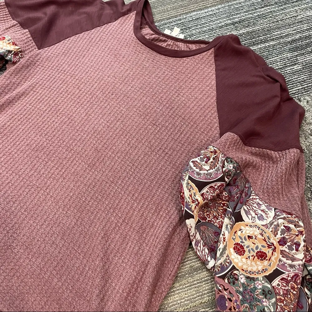 Umgee  Waffle Knit Balloon Sleeve Sweater Top Sz Large Boho Patchwork - Image 14