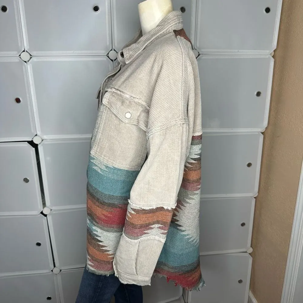 POL Corduroy Aztec Oversized Button Down Shirt Jacket Shacket Size Large - Image 11