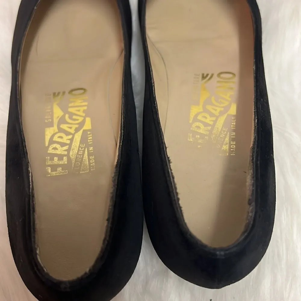 Salvatore‎ Ferragamo Black Leather Patent Cap Toe Low Wedge Size 6.5aa B-24 - Image 6