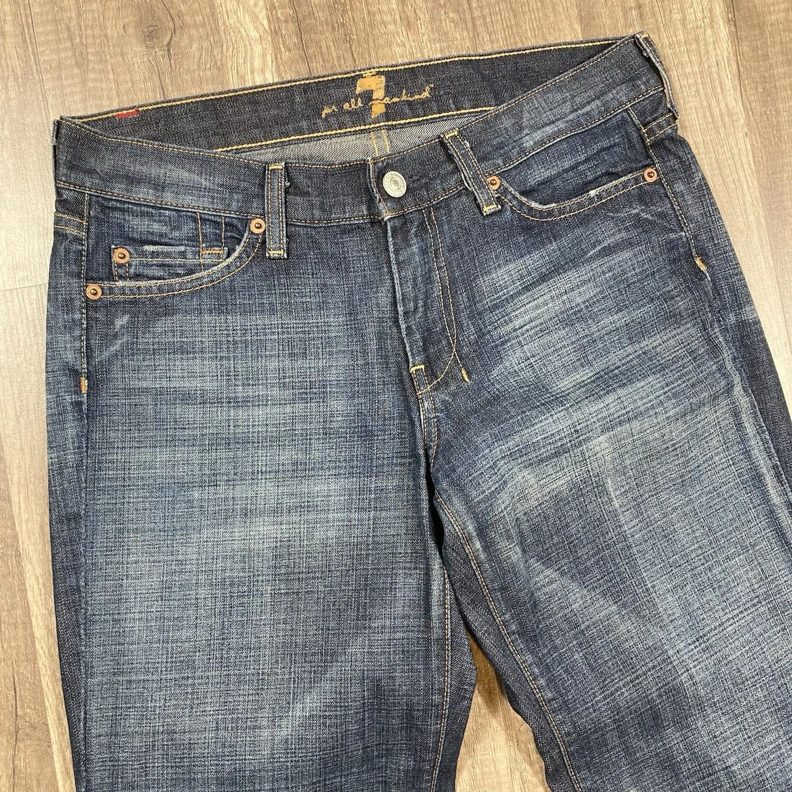 7 For All Mankind Dojo 28 Flare Trouser Blue Denim Jeans 30 x 31 U115B019U-019U - Image 6