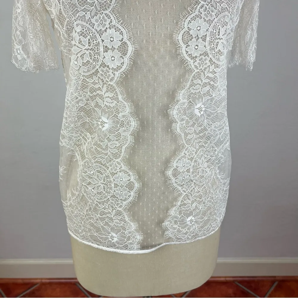 The Kooples White Lace Short Sleeve Top - Image 4