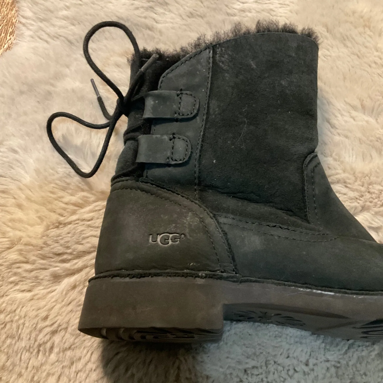 UGG‎ Booties Size 7 Black Naiyah Suede Tie Back Sterling Womens - Image 10