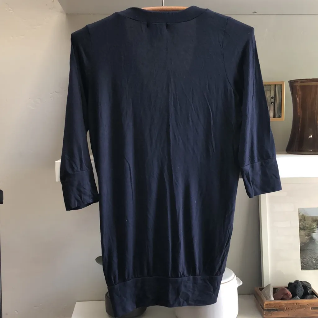 Banana Republic Navy Blue Scoop Neck 3/4 Sleeve Drawstring Top Size Small - Image 2