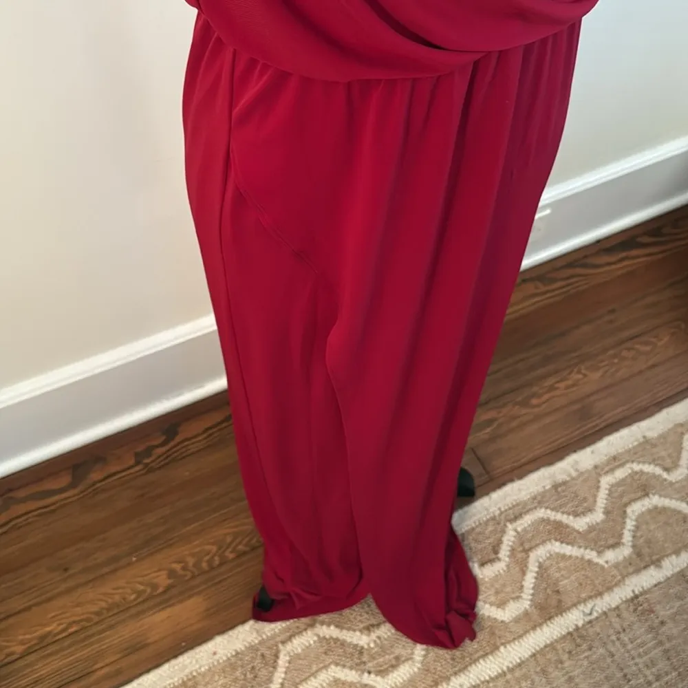 Halston Heritage Red Drape Scoop Neck Sleeveless Faux Wrap Formal Dress Small - Image 3