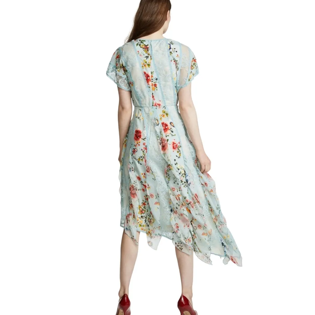 Alice and Olivia Kadence Silk and Lace Godet Dress w/ Ruffled Frills Size 4 - Image 14