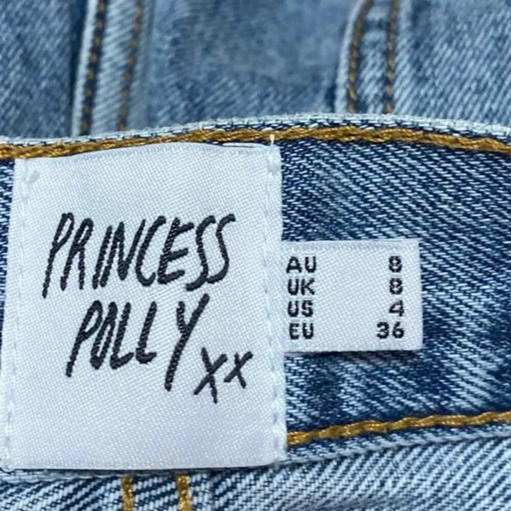 Princess Polly Women Blue High Waisted Raw Hem Cut Off Denim Jean Shorts Size 4 - Image 4