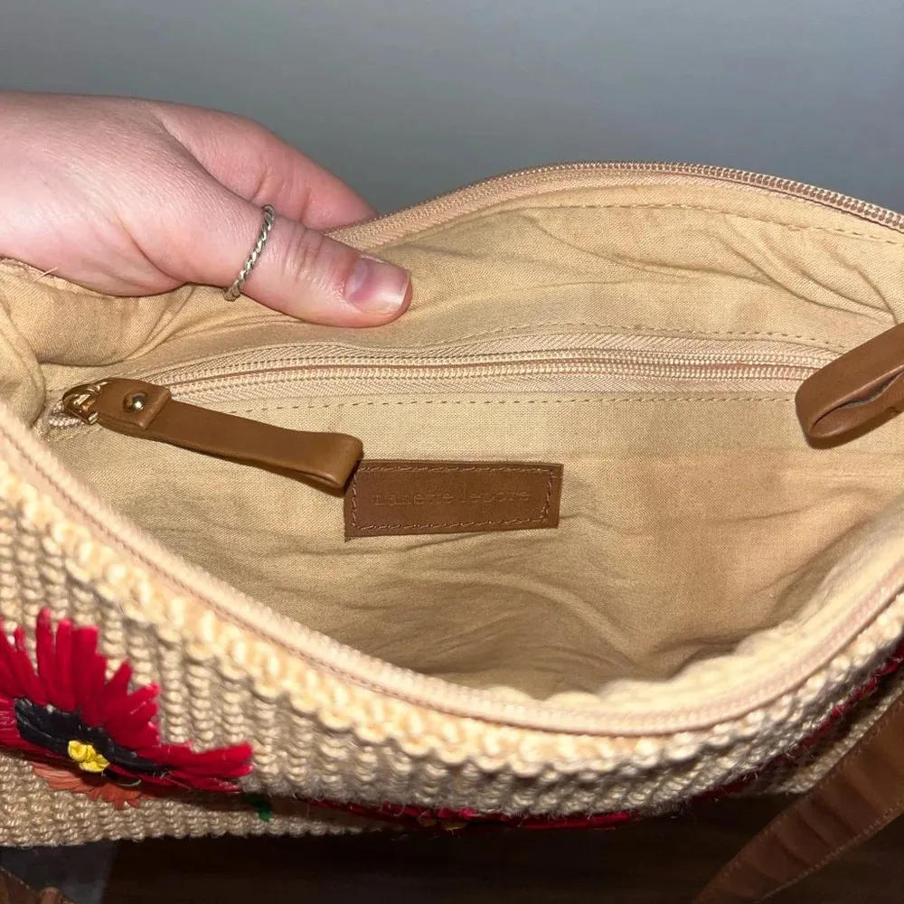 NANETTE LEPORE RAFFIA FLORAL EMBROIDERED CROSSBODY BAG IN NATURAL/POPPY STRAW - Image 3