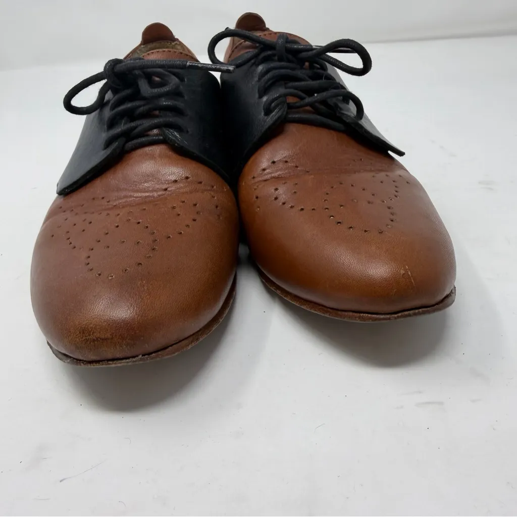 Freda Salvador Tan Black Leather Oxford Change Cognac Lace Womens Size 6 Brown - Image 8