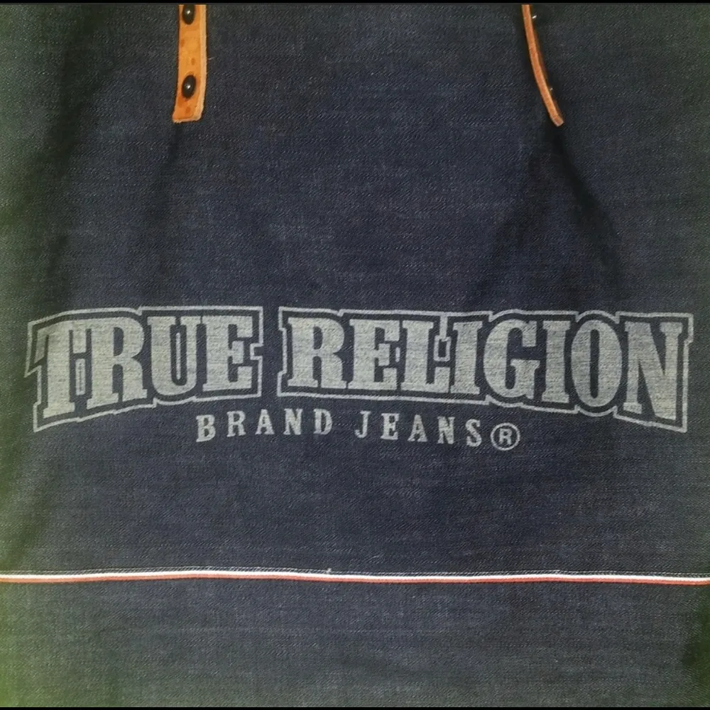 True Religion Denim Jean Tote Bag Leather Strapped - Image 3