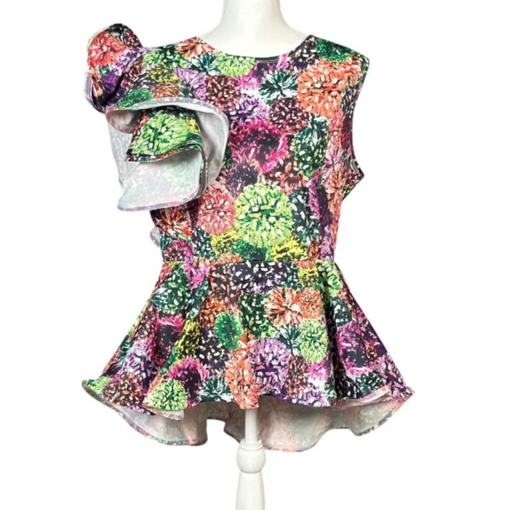 Eien Top Size 3X Peplum Hem Abstract Ruffle Sleeveless Artsy Chic Party Dressy Purple - Image 8