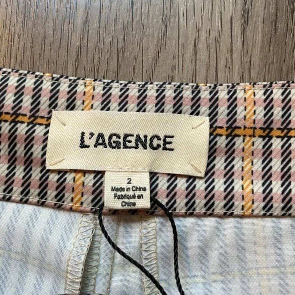 L'AGENCE Pleated Houndstooth Plaid Poly Satin Shorts in Chai Size 2 NWT - Image 3