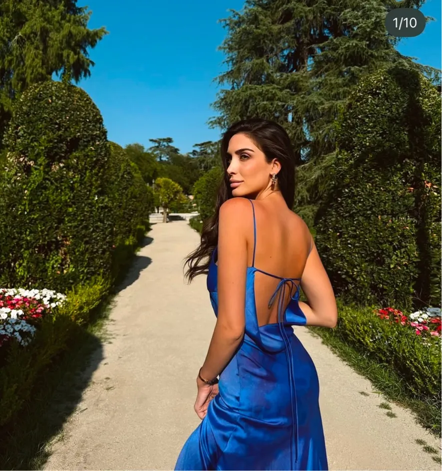 Zara dress maxi long open back satin effect blue bodycon wedding party cocktail - Image 4