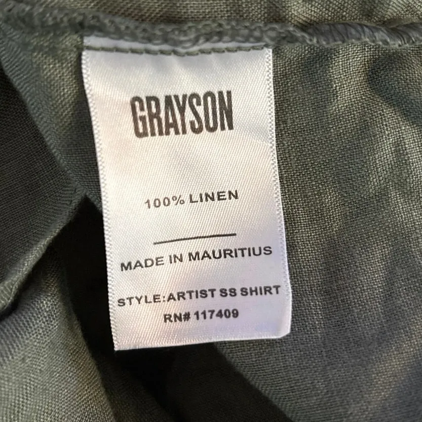 Grayson Size XL Artist Short Sleeve Shirt Top 100% Linen Popover Green - Image 5