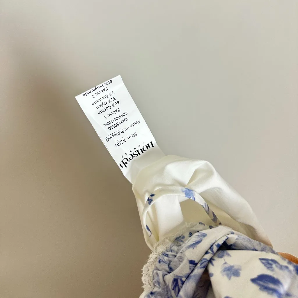 HOUSE OF CB Felizia Puff Sleeve Sundress in Blue Print Size X-Small Plus Cup - Image 11