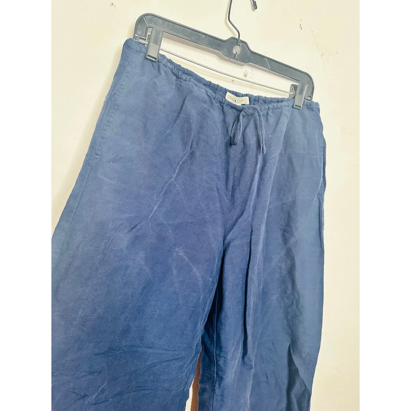 ONIA Dark Blue Linen Blend Wide Leg Drawstring Trousers Pants Size Medium - Image 10