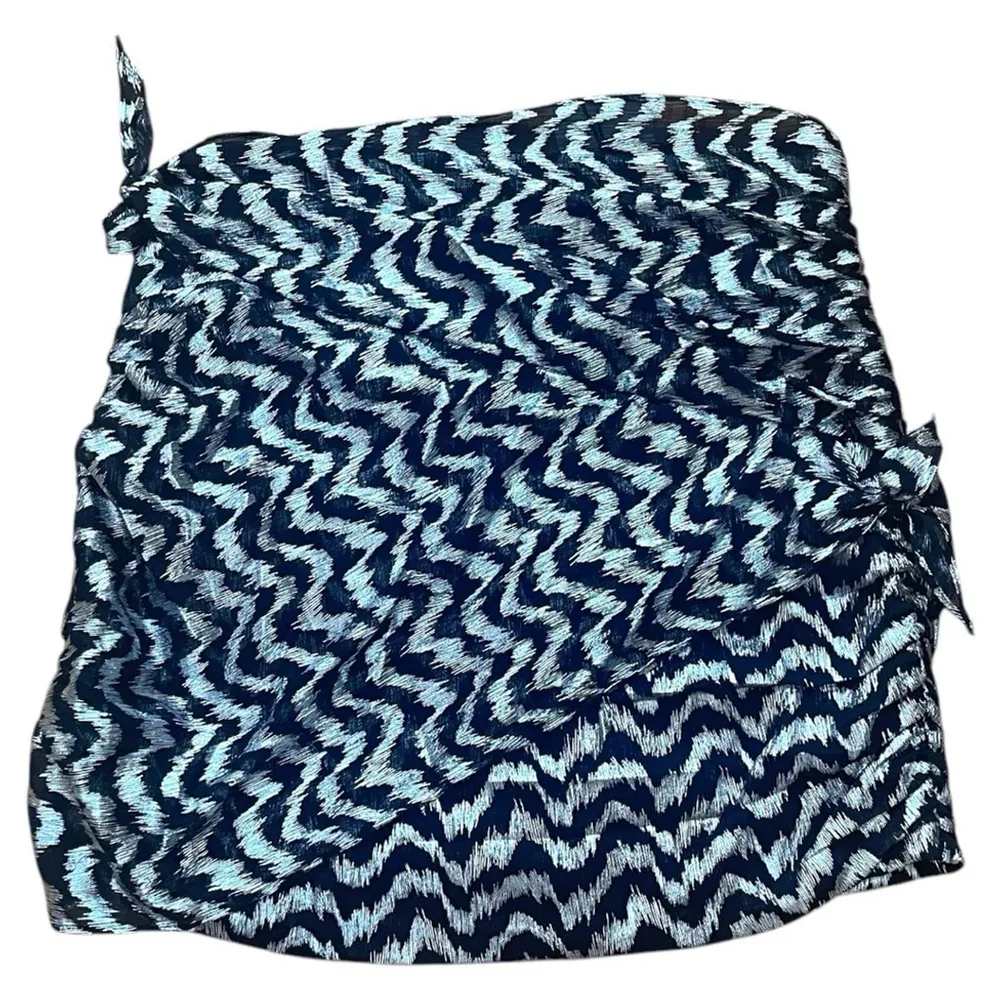 ZARA Wrap Up Knotted Mini Skirt Zigzag printed Party Black And Sliver Sz L - Image 3