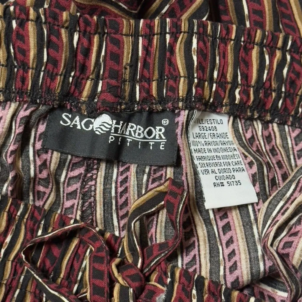 Vintage 90s Flowy Striped Capri  Pants Sag Harbor Petite Womans Large Boho Retro - Image 4