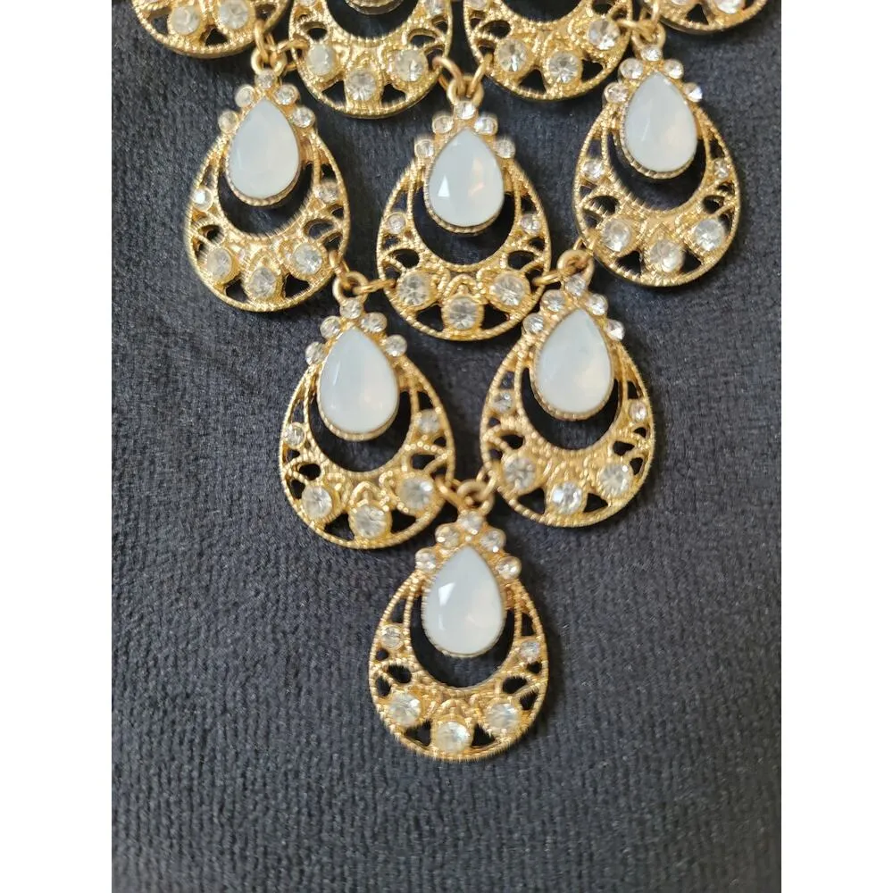 Women's Gold Statement Necklace With Teardrop Charms And Lobster Clasp Lock - Image 3