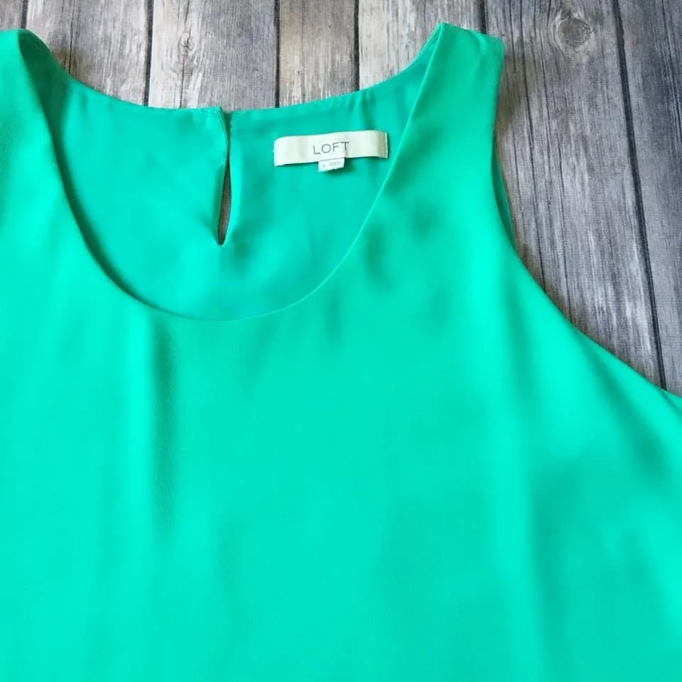 Ann Taylor Loft Sleeveless Top Women L 12 14 Crepe Tank Shell Career Jade Green - Image 3